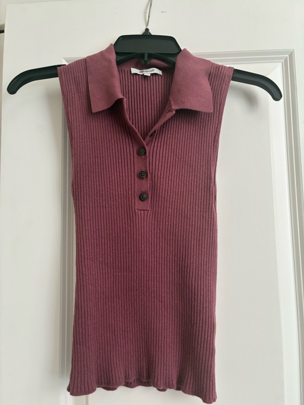 Madewell Ribbed Sleeveless Polo Tank - Mauve Rose